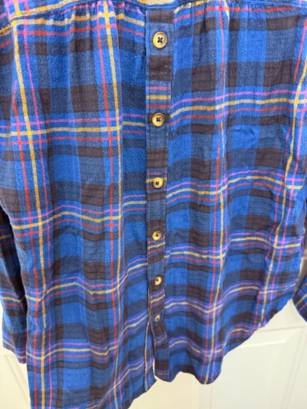 Anthropologie Blue Plaid Long Sleeve Flannel Shirt Size Medium Casual - Picture 9 of 9